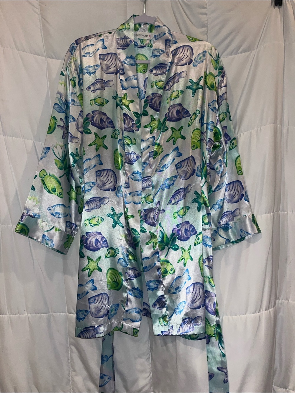 Victoria’s Secret Satin Tropical Under the Sea Purple and Green OS Mini Robe